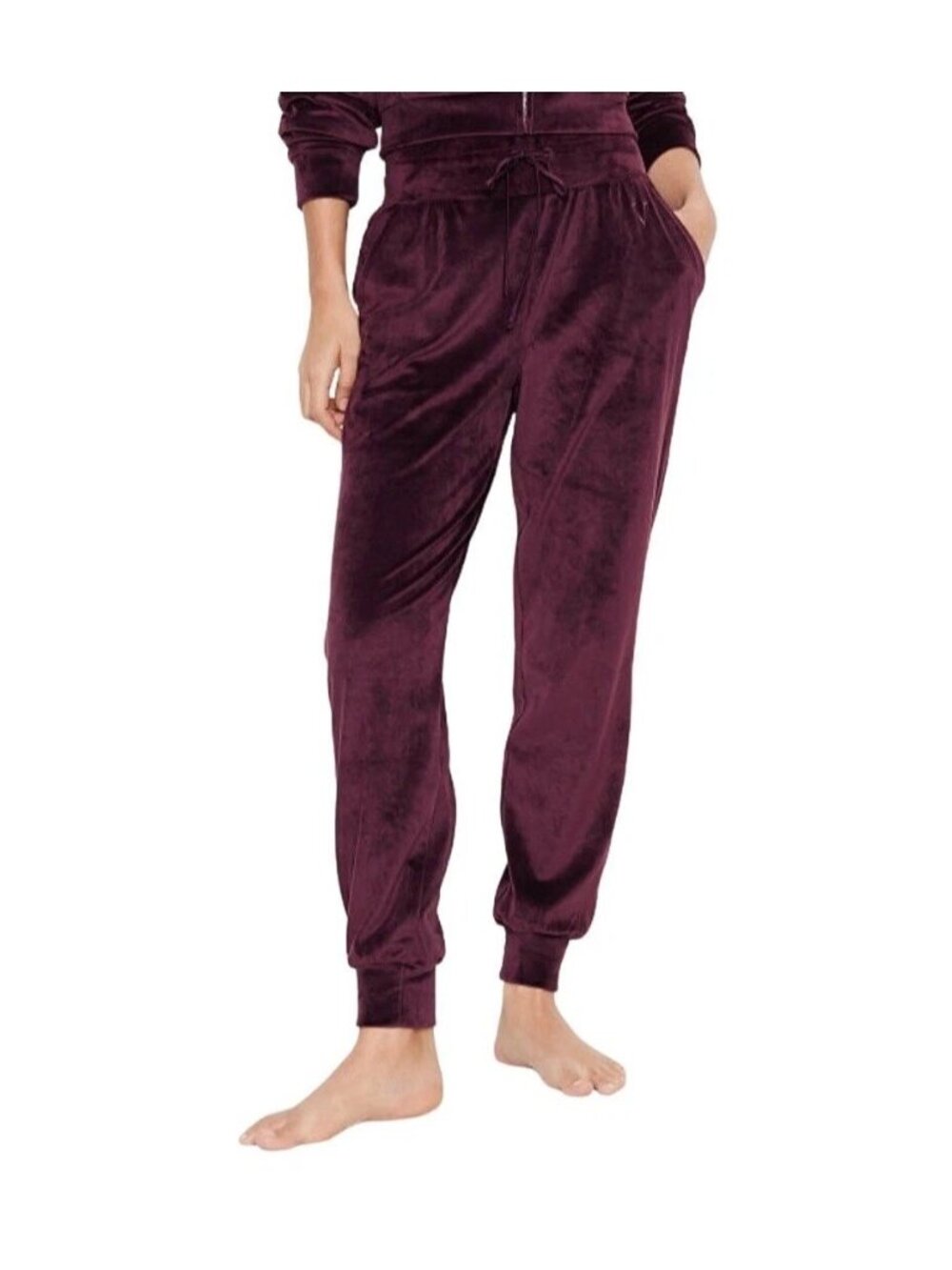 Women's Victoria's Secret Purple Velour Jogger Pants Embossed Logo Size Large